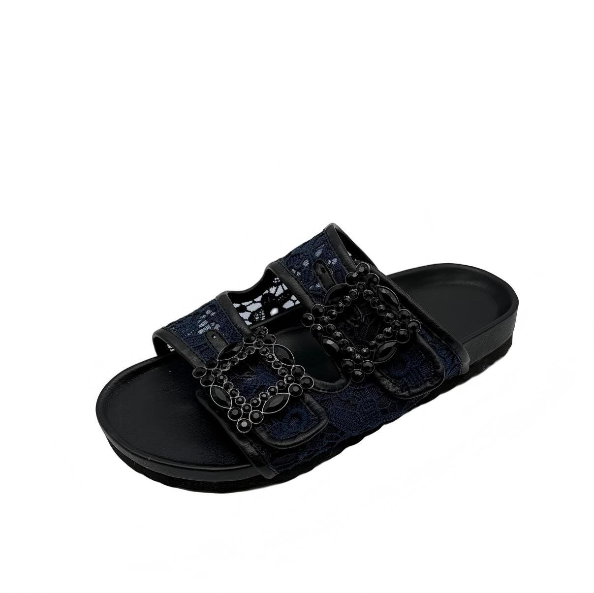 Womens Blue Lace Fabric Sandals - Image 2