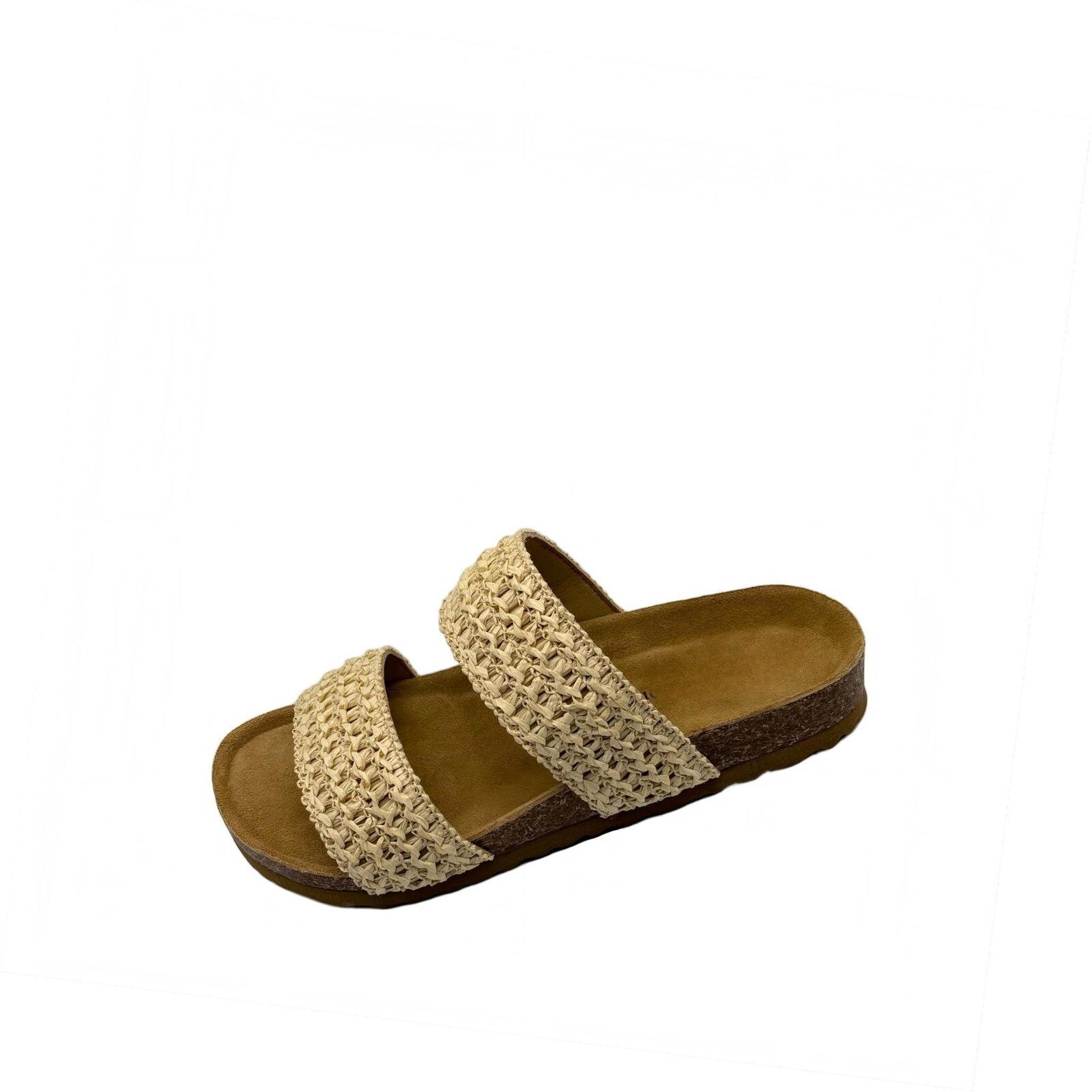 Womens Raffia Two Straps Cork Sandals Outdoor Sandals