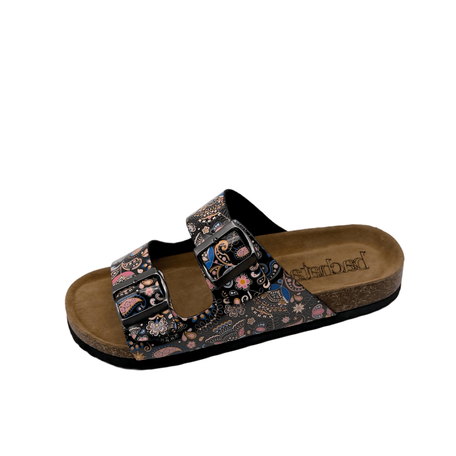 Womens Two Buckles Cork Footbed Ajustable Printed Sandals - Image 2